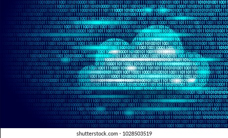 Cloud computing online storage binary code numbers. Big data information future modern internet business technology. Blue glowing global file exchange available background vector illustration