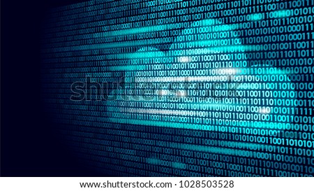 Cloud computing online storage binary code numbers. Big data information future modern internet business technology. Blue glowing global file exchange available background vector illustration