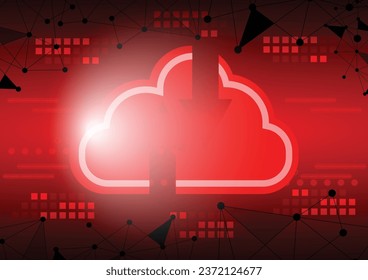 Cloud computing online storage. Future modern internet business technology. Red glowing global data information exchange available background vector illustration 