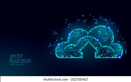 Cloud computing online storage low poly. Polygonal future modern internet business technology. Blue glowing global data information exchange available background vector illustration