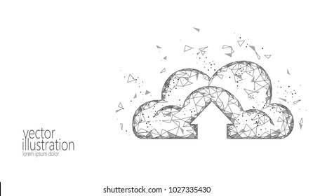 Cloud computing online storage low poly. Polygonal future modern internet business technology. White gray monochrome global data information exchange available background vector illustration