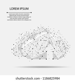 Cloud computing online storage low poly consisting of points, lines, and shapes. Polygonal future modern internet business technology. Gray global data information exchange available background. Vecto