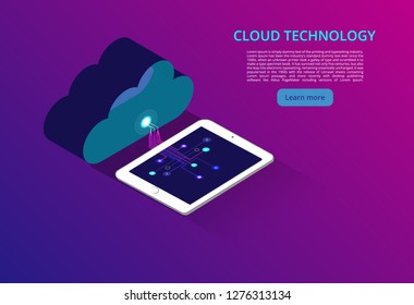 Cloud computing online storage low poly. Polygonal future modern internet business technology. Web cloud technology business.
