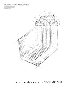 Cloud computing online storage low poly. Polygonal future modern internet business technology. White global data information exchange available background vector illustration