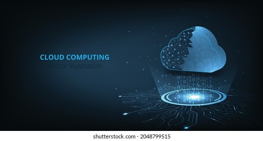 Cloud Computing online storage low poly design.Cloud storage with data protected exchange  Cloud computing, big data center, on dark blue background.Cloud Technology illustration concept.