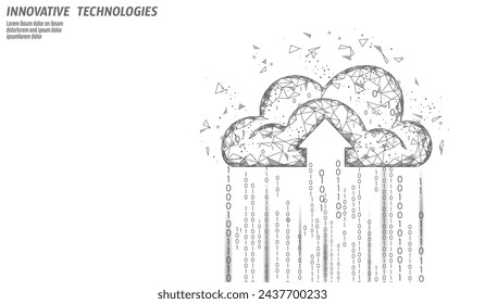 Almacenamiento en línea de computación en la nube bajo poli. Poligonal futuro moderno Internet tecnología de negocios. Azul resplandeciente información global de datos intercambio de fondo ilustración vectorial disponible