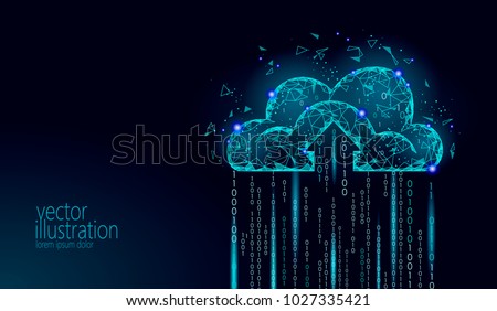 Cloud computing online storage low poly. Polygonal future modern internet business technology. Blue glowing global data information exchange available background vector illustration
