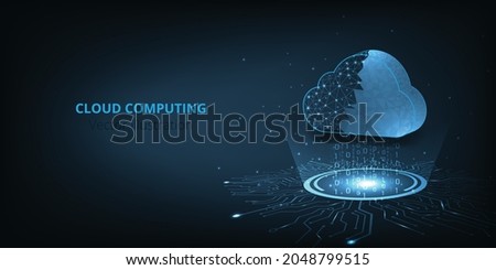 Cloud Computing online storage low poly design.Cloud storage with data protected exchange  Cloud computing, big data center, on dark blue background.Cloud Technology illustration concept.