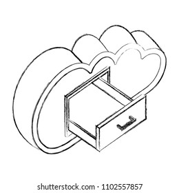 cloud computing with open drawer isometric