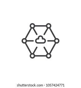 Cloud computing outline icon. linear style sign for mobile concept and web design. Network connections technology simple line vector icon. Symbol, logo illustration. Pixel perfect vector graphics