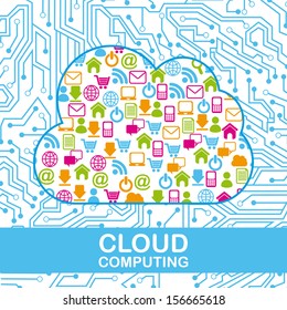cloud computing over circuit background vector illustration