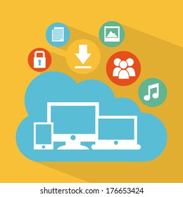 cloud computing over  orange background vector illustration