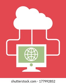 cloud computing over  pink  background vector illustration