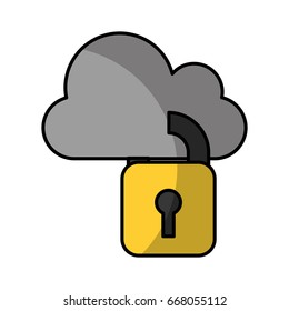 cloud computing with padlock isolated icon