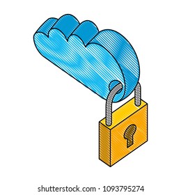 cloud computing with padlock isometric icon