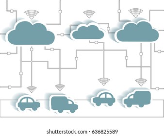 Cloud Computing Paper Cutout Stickers Cars and Trucks WIFI Network - Internet Connectivity concept, EPS10 Grouped and Layered
