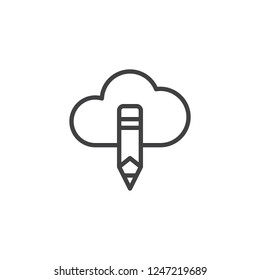 Cloud computing and pen tool outline icon. linear style sign for mobile concept and web design. Designer tools simple line vector icon. Symbol, logo illustration. Pixel perfect vector graphics