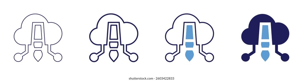 Cloud computing performance tuning icon in 4 different styles. Thin Line, Line, Bold Line, Duotone. Duotone style. Editable stroke.
