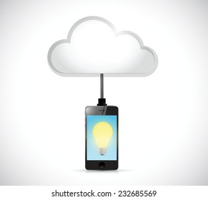 cloud computing phone and light bulb illustration design over a white background