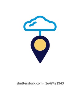 computación en nube con diseño de ilustración vectorial de color lineal con ubicación de pin
