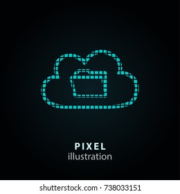 Cloud computing - pixel icon. Vector Illustration. Design logo element. Isolated on black background. It is easy to change to any color.