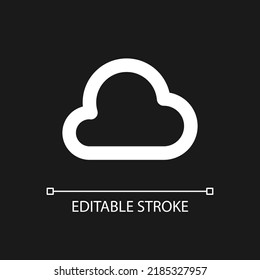 Cloud computing pixel perfect white linear ui icon for dark theme. Data storage. File sharing. Vector line pictogram. Isolated user interface symbol for night mode. Editable stroke. Arial font used