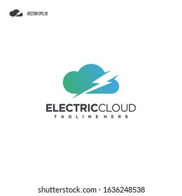 cloud computing with power, lightning icon logo design