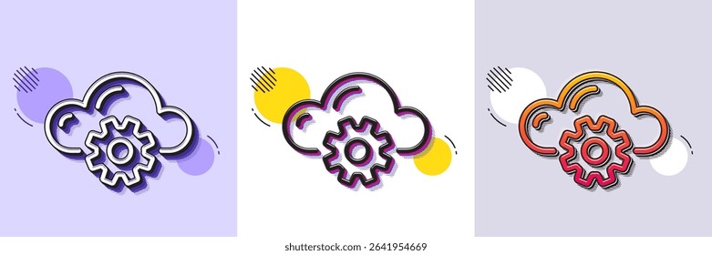 Cloud computing process line icon. Halftone dotted pattern. Gradient icon with grain shadow. Internet data storage sign. File hosting technology symbol. Line cloud computing icon. Vector