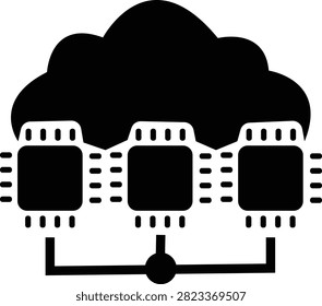 Cloud Computing Processor Network Icon, Cloud Infrastructure, Distributed Servers, Data Processing, Cloud Technology Flat and Line Vector Symbols Isolated on Transparent Background
