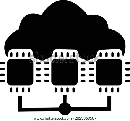 Cloud Computing Processor Network Icon, Cloud Infrastructure, Distributed Servers, Data Processing, Cloud Technology Flat and Line Vector Symbols Isolated on Transparent Background