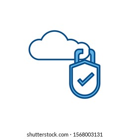 cloud computing protection checkmark internet line and fill style illustration