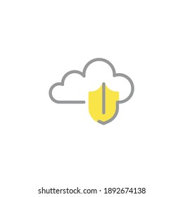 Cloud computing protection line icon. linear style sign for mobile concept and web design. Cloud and shield outline vector icon. Data security symbol, logo illustration. Vector graphics