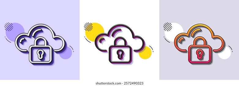 Cloud computing protection line icon. Halftone dotted pattern. Gradient icon with grain shadow. Internet data storage sign. File hosting technology symbol. Line cloud protection icon. Vector