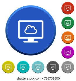 Cloud computing round color beveled buttons with smooth surfaces and flat white icons