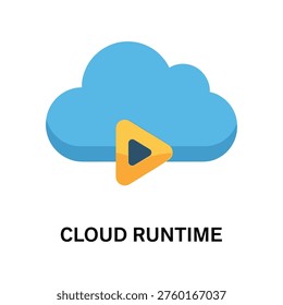 Cloud computing runtime icon with blue cloud and yellow play button vector illustration