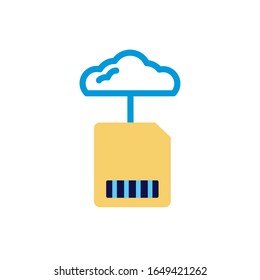 cloud computing with sd card lineal color style vector illustration design