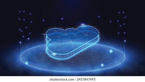 Cloud computing security concept. Abstract polygonal digital cloud with network connection on dark blue background. Vector illustration