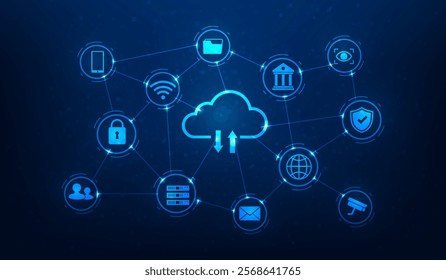 cloud computing security data and protection file digital technology. symbol cloud computing. vector illustration fantastic technology.