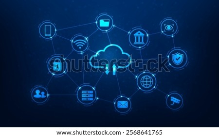 cloud computing security data and protection file digital technology. symbol cloud computing. vector illustration fantastic technology.
