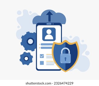 Cloud computing security, cloud engine, data protection, virtual application, storage access abstract metaphor. Vector illustration symbol element for web design and apps.