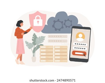 Cloud computing security isolated concept vector illustration. Cloud information security system, data protection service, safety architecture, network computing, storage access vector concept.