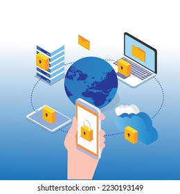 Cloud computing security isometric 3d vector illustration concept for banner, website, illustration, landing page, flyer, etc.