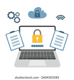 Cloud computing security online storage data breach prevention concept, password requirement for digital login
