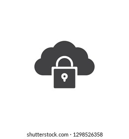 Cloud computing security vector icon. filled flat sign for mobile concept and web design. Cloud with padlock simple solid icon. Data protection symbol, logo illustration. Pixel perfect vector graphics