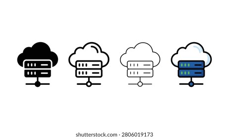 Cloud computing server icons with various colored cloud and server designs