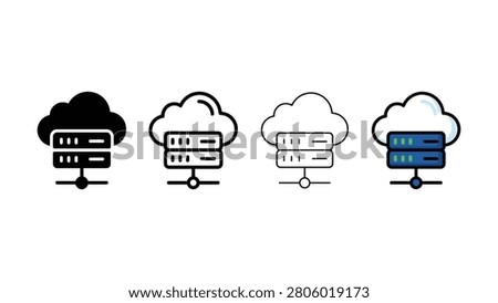 Cloud computing server icons with various colored cloud and server designs