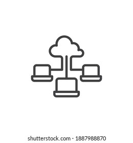 Cloud computing server line icon. linear style sign for mobile concept and web design. Cloud network connection outline vector icon. Symbol, logo illustration. Vector graphics