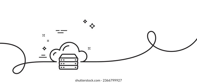 Cloud computing server line icon. Continuous one line with curl. Internet data storage sign. File hosting technology symbol. Cloud server single outline ribbon. Loop curve pattern. Vector
