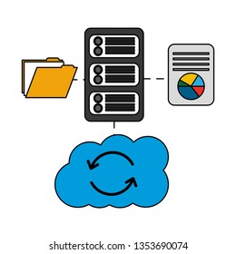 cloud computing with server and set icons