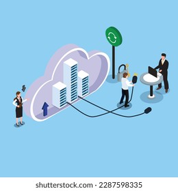 Cloud computing - servers and datacenter connection network 3d isometric vector illustration concept for banner, website, landing page, ads, flyer template